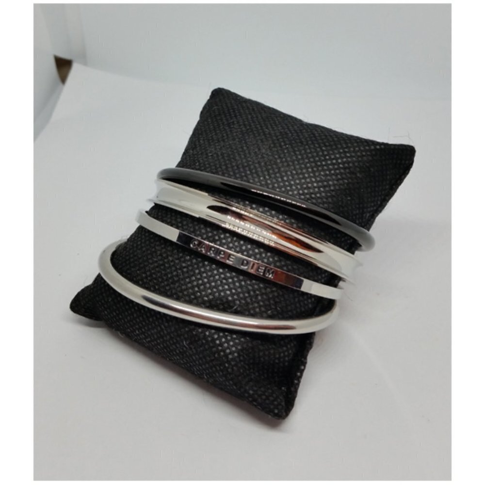 BUNDLE lot 4 trendy cuff bracelets stainless steel silver tone and black 7-7.25